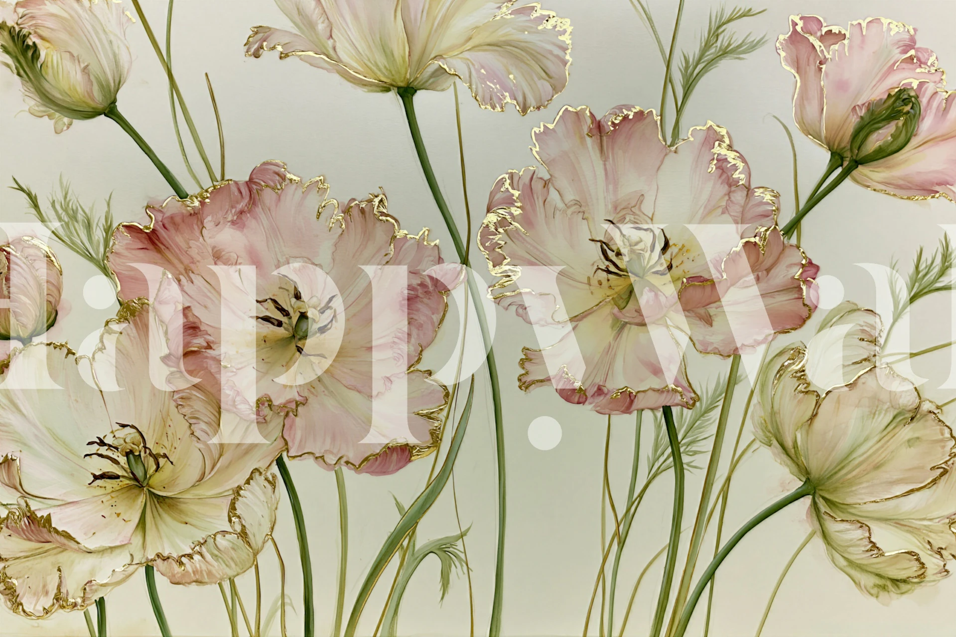 Delicate Tulip Gold Botanical Soft Mural tapeet