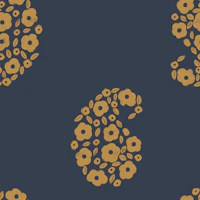 Preppy Navy Mustard Block Print Paisley wallpaper