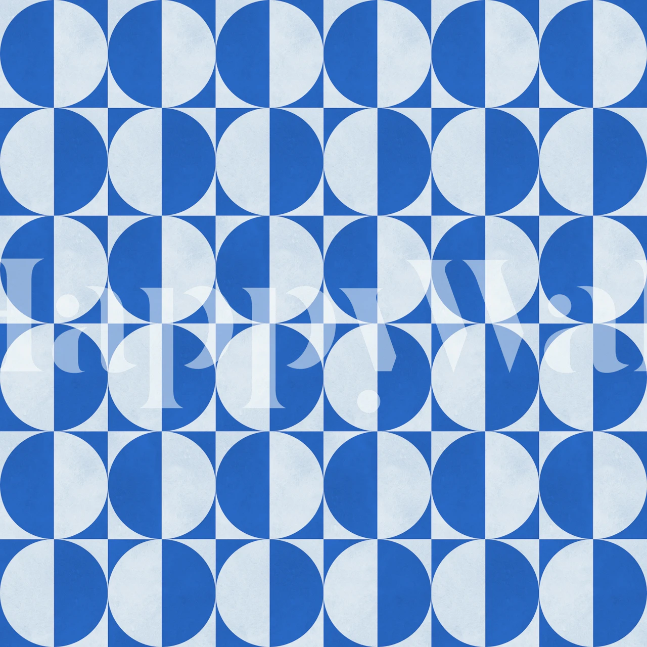 Blue Half Moon Geo Grid wallpaper in a room