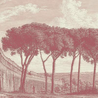 Magenta Toile Roman Aqueduct Landscape wallpaper