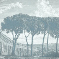 Green Toile Roman Aqueduct Landscape wallpaper