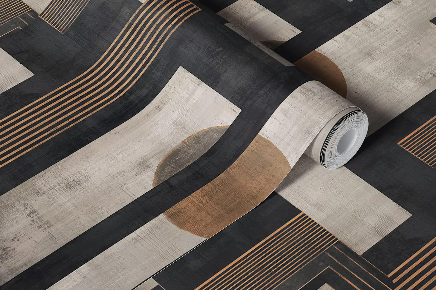 Bronze Mid Century Geometric wallpaper roll