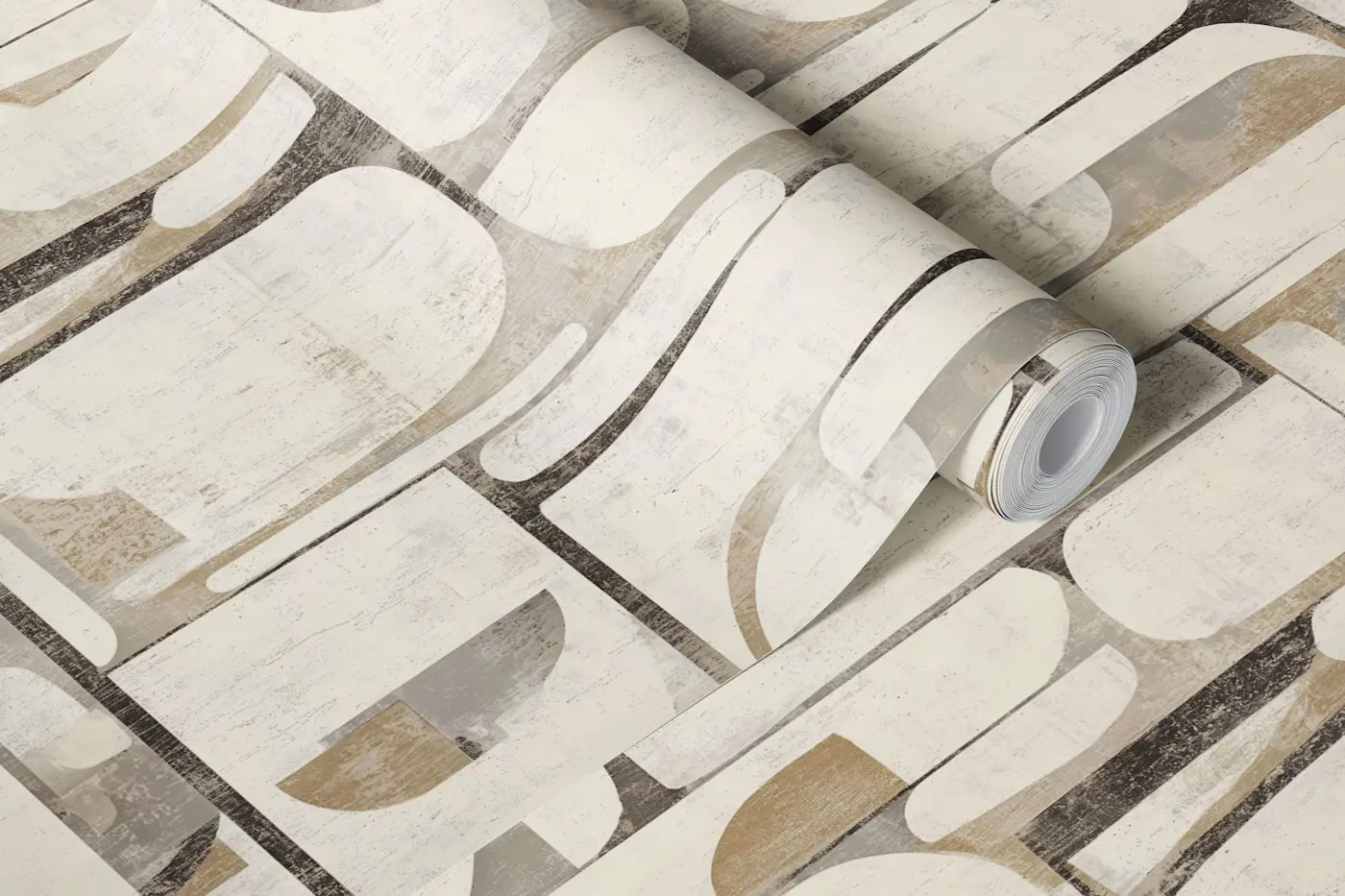 Neutral Abstract Mid Century Blocks wallpaper roll