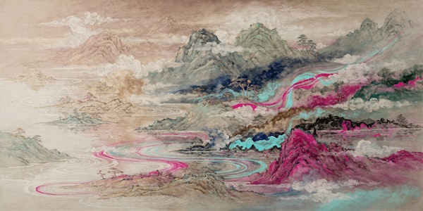 Neon River Misty Mountains