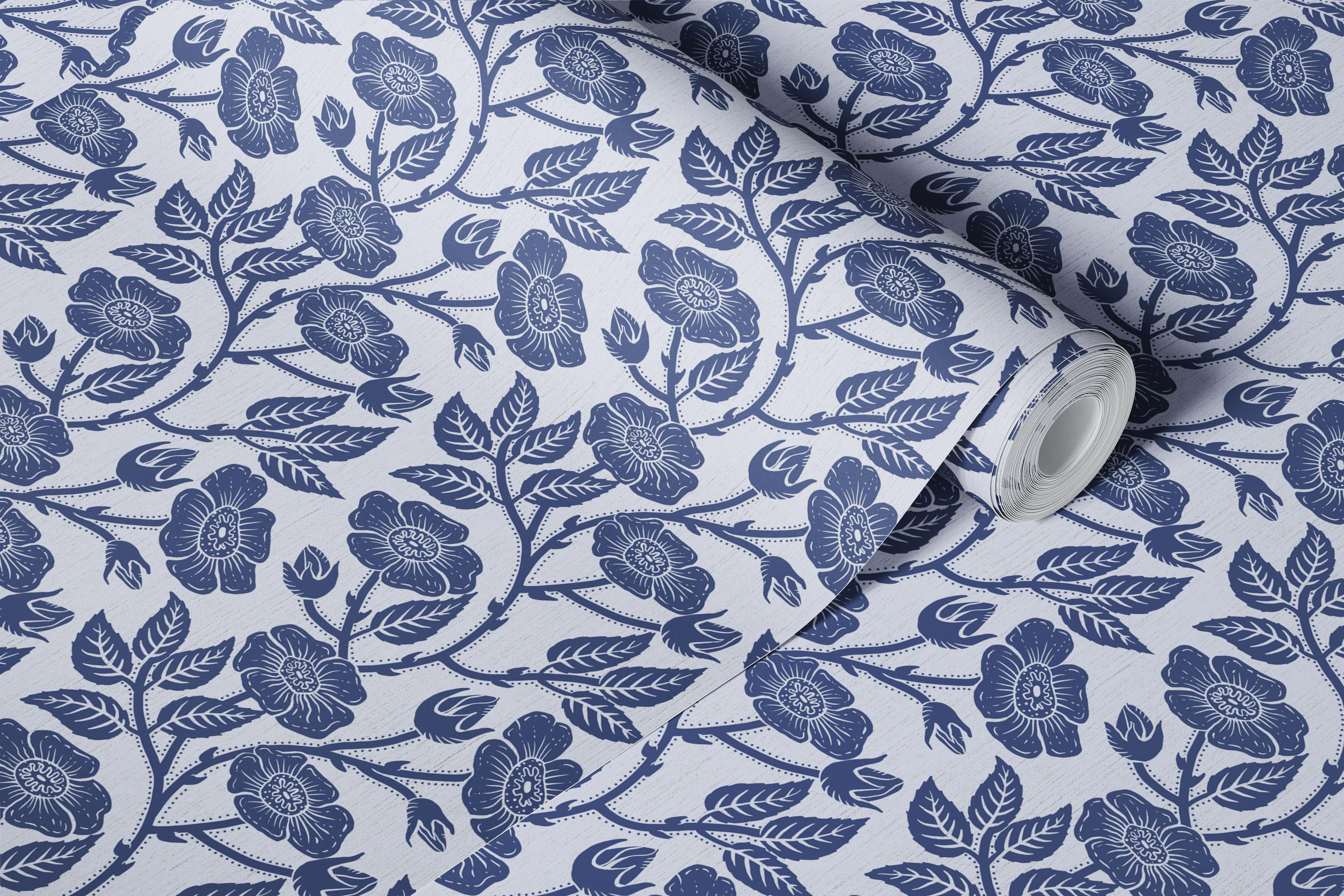 Indigo rose garden wallpaper in a room