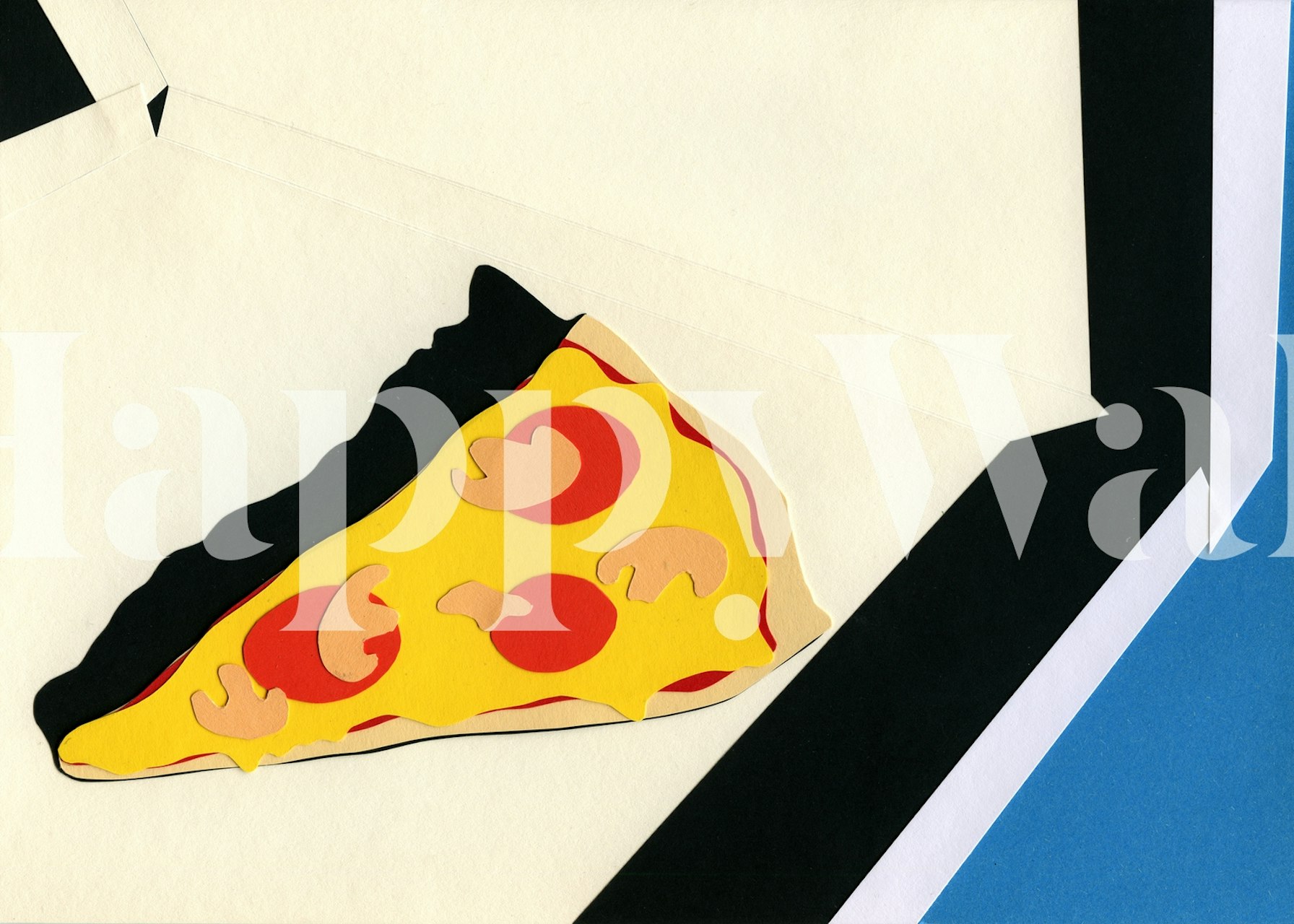 The Last Slice wall mural featuring a slice of pizza on a minimalist background