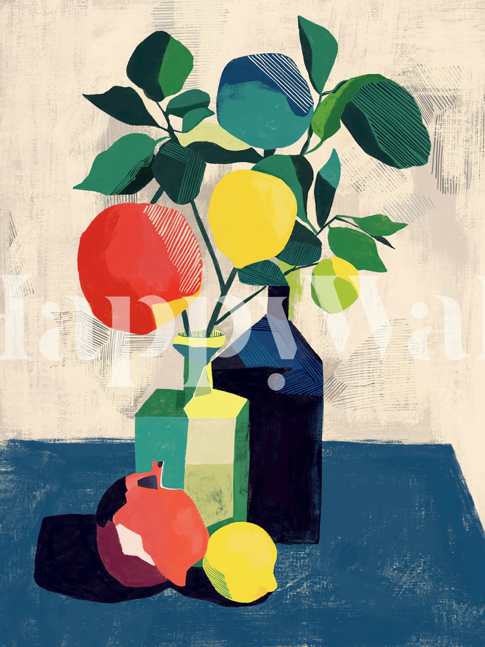 Modern still life wallpaper with citrus fruits
