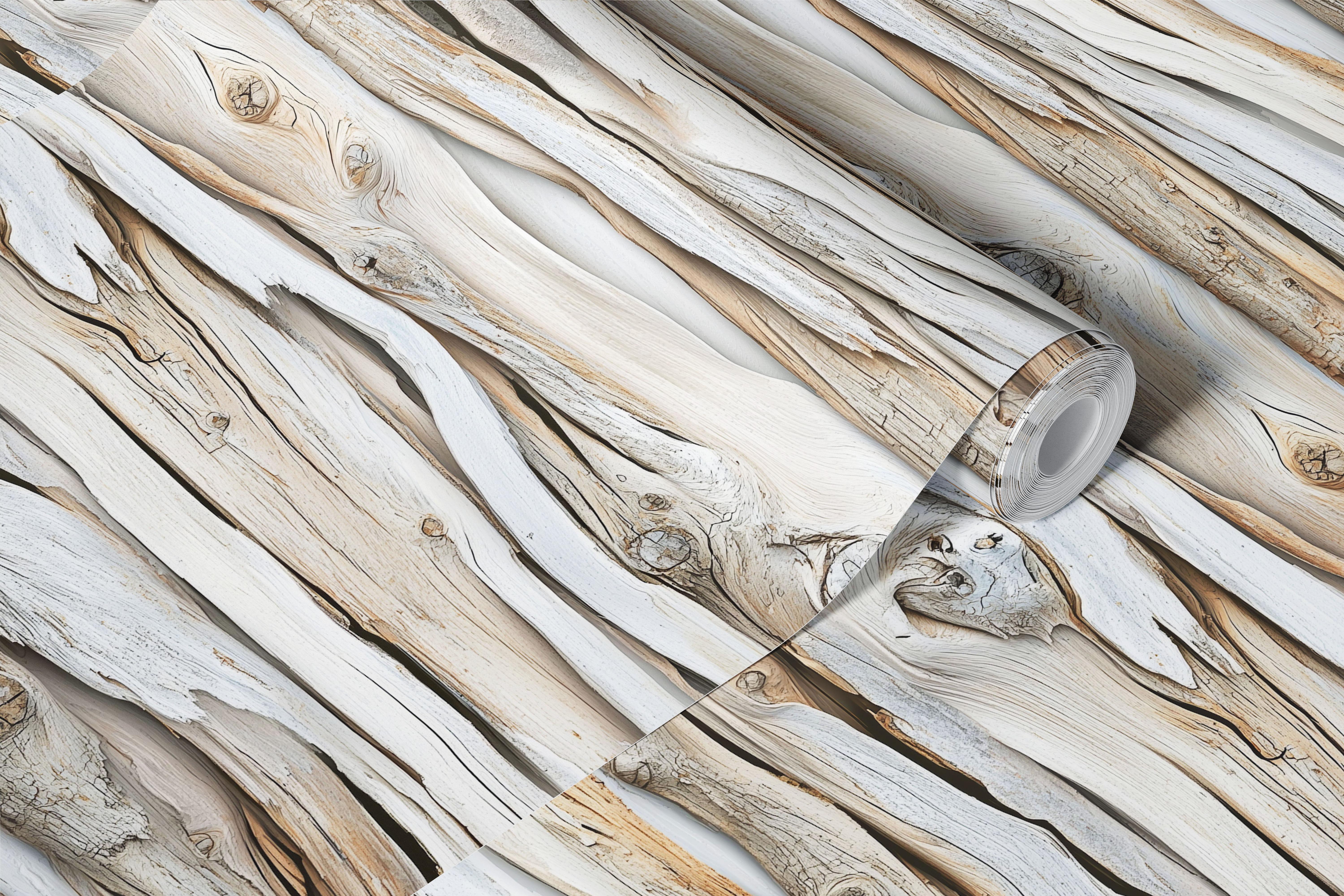 Driftwood wallpaper in a coastal room setting