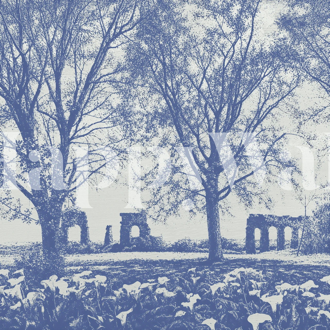 Wallpaper featuring blue aqueduct ruins in a room