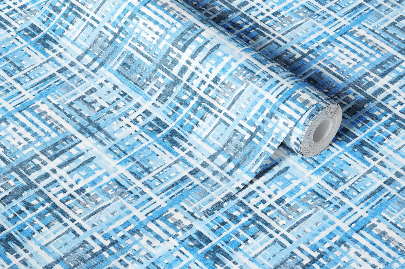 Coastal Blue Woven Check Small wallpaper roll