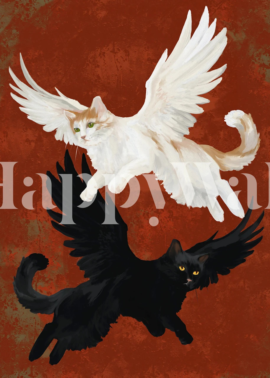 Gothic winged black cat wallpaper in a room