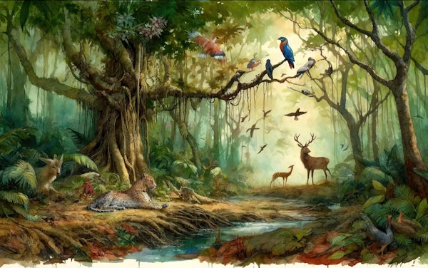 Jungle Oasis with Wildlife