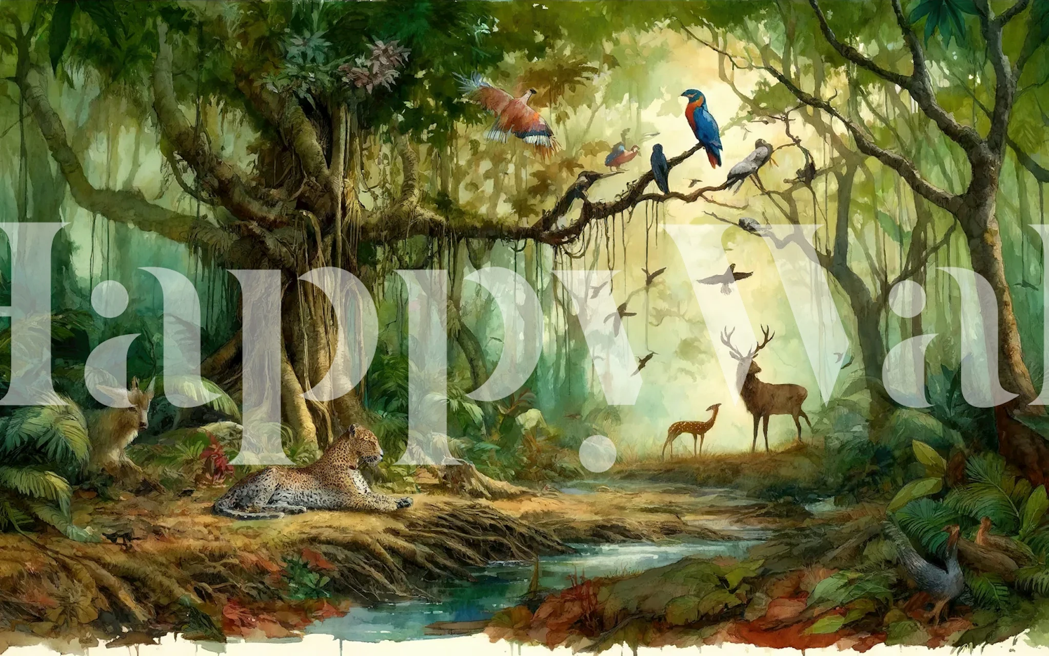 Jungle Oasis with Wildlife tapet