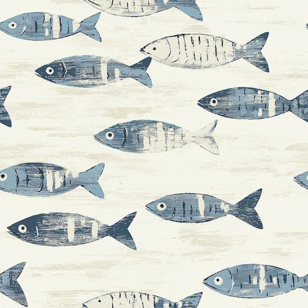 Nautical Fish School Blue Pattern