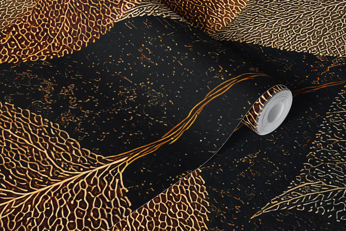 Golden Midnight Leaves wallpaper roll