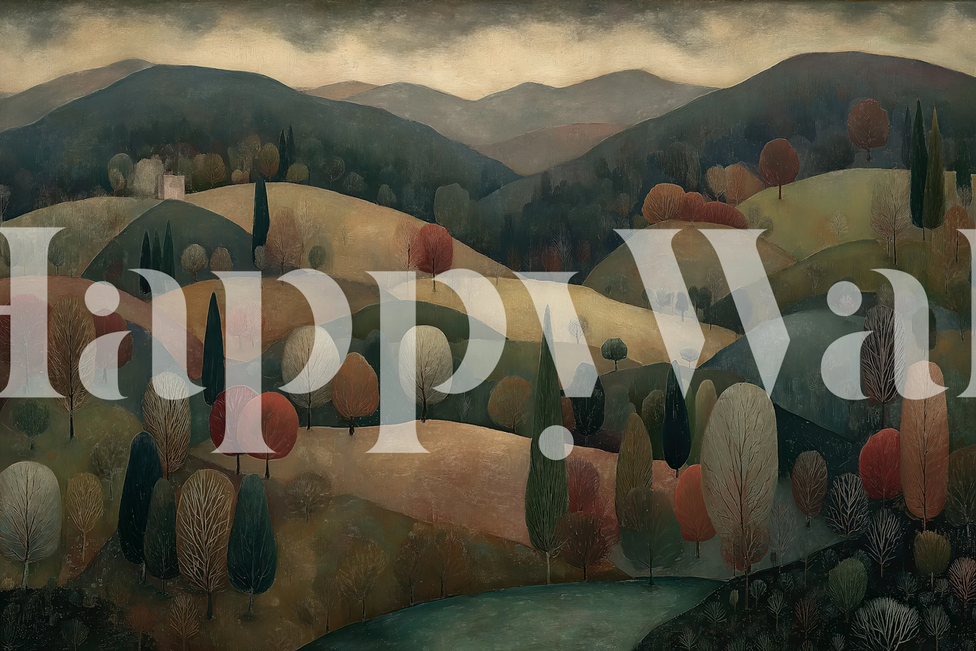 Dreamlike Autumn Valley wallpaper in a room