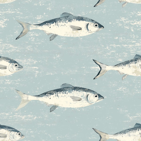 Vintage Sardines Seafoam Pattern