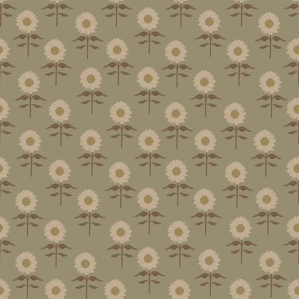 Vintage Daisies on Olive