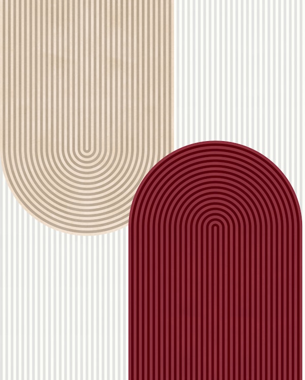Retro Arch Lines Burgundy Beige