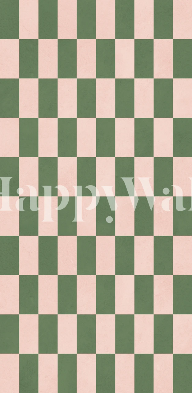 Sage and Blush Checkerboard wallpaper in a room