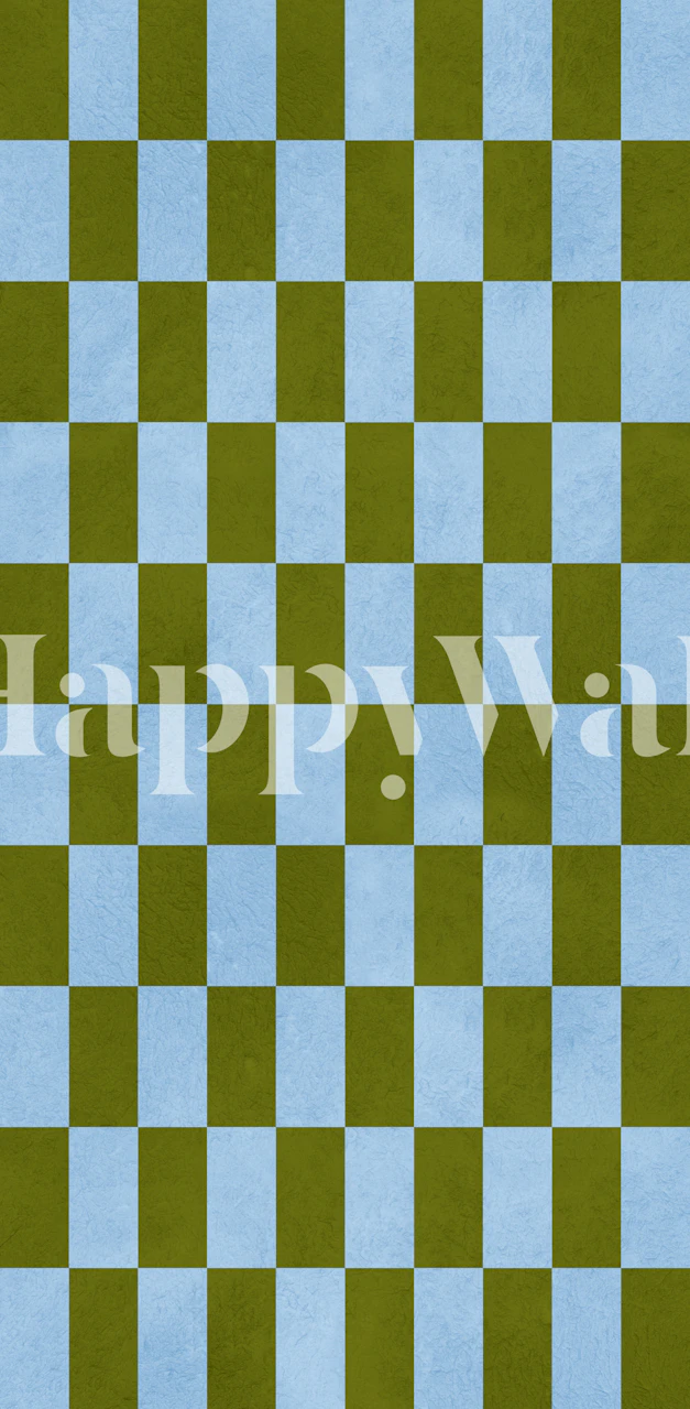 Sky Blue Olive Checkerboard wallpaper in a room
