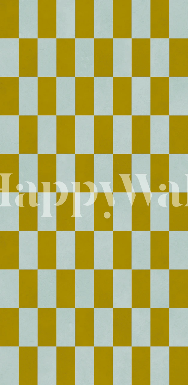 Mustard and mint checkerboard wallpaper in a room
