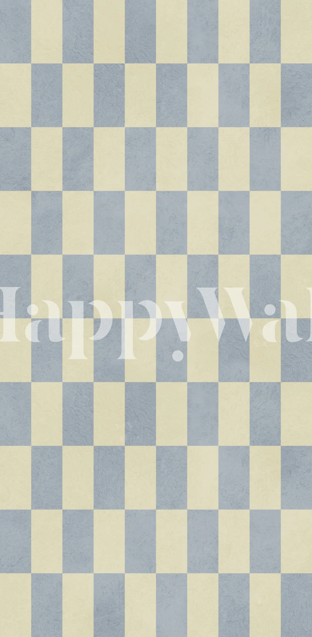 Blue cream checkerboard wallpaper in a room