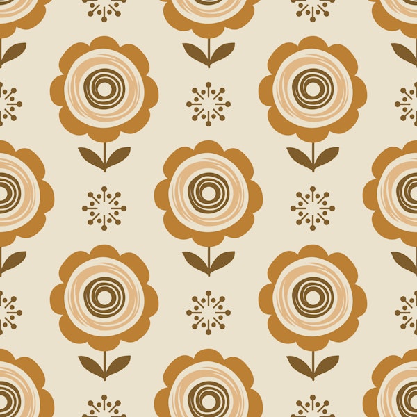 Modern Retro Folk Daisies Beige