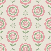 Modern Retro Folk Daisies Pink Green tapetit