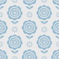 Modern Retro Folk Daisies Blue and White tapete