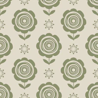 Modern Retro Folk Daisies Olive Green tapet