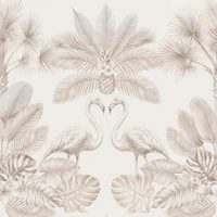 Sepia Jungle Flamingos and Palms tapeta