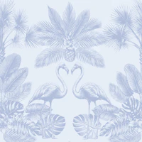 Blue Jungle Flamingos and Palms tapeta