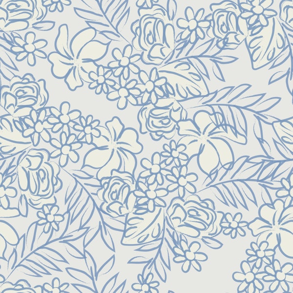 Blue Sketch Floral Garden