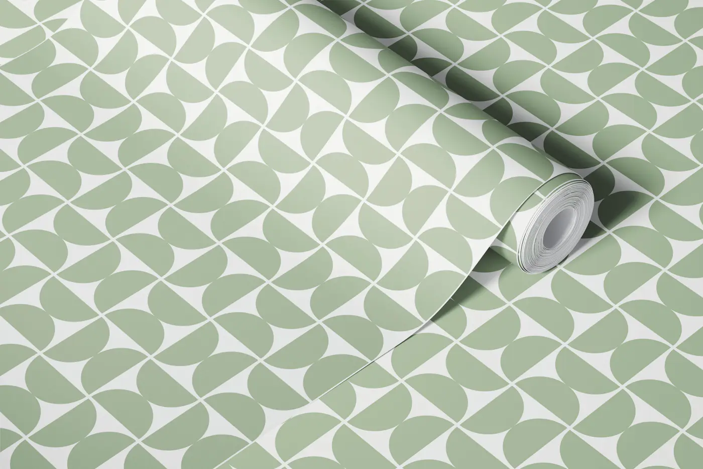 Semicircles - Sage Green and White - Small wallpaper roll