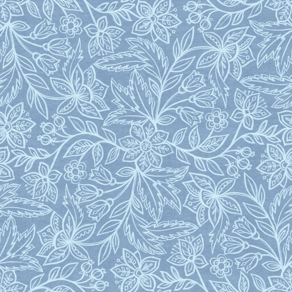 Blue Linen Floral Sketchwork
