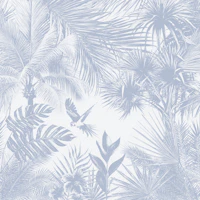 Blue Palm Leaves and Parrot behang