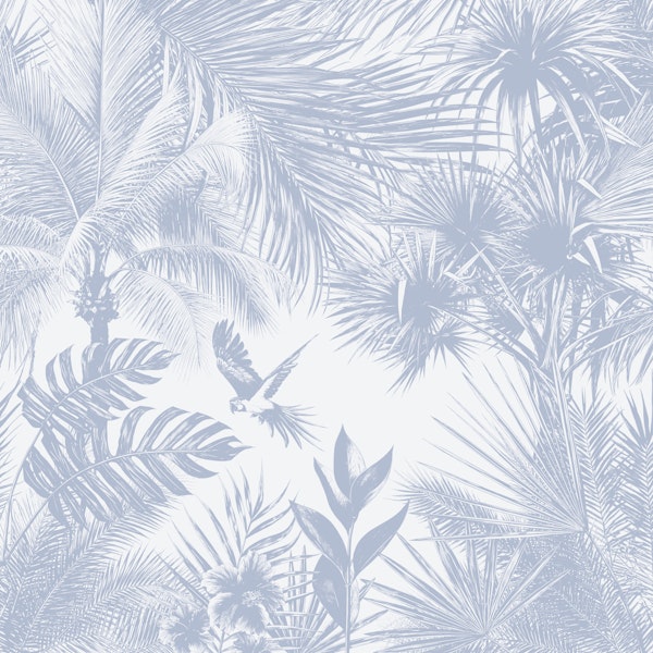 Blue Palm Leaves and Parrot
