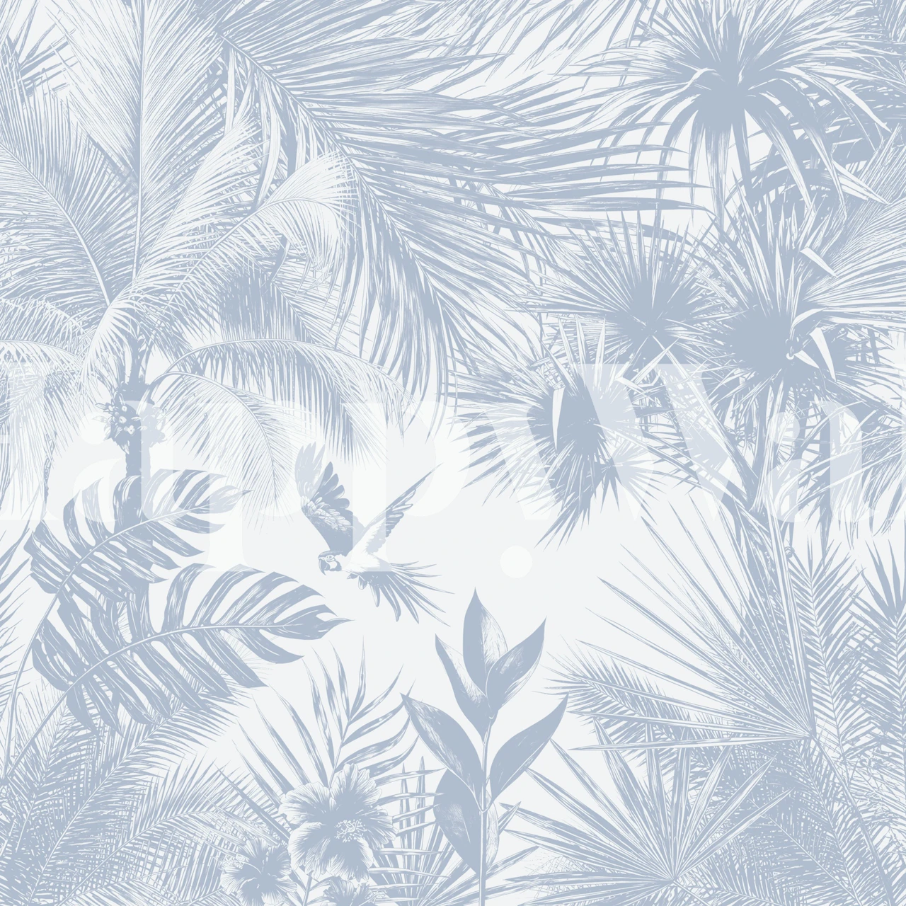 Blue palm leaves wallpaper with a parrot