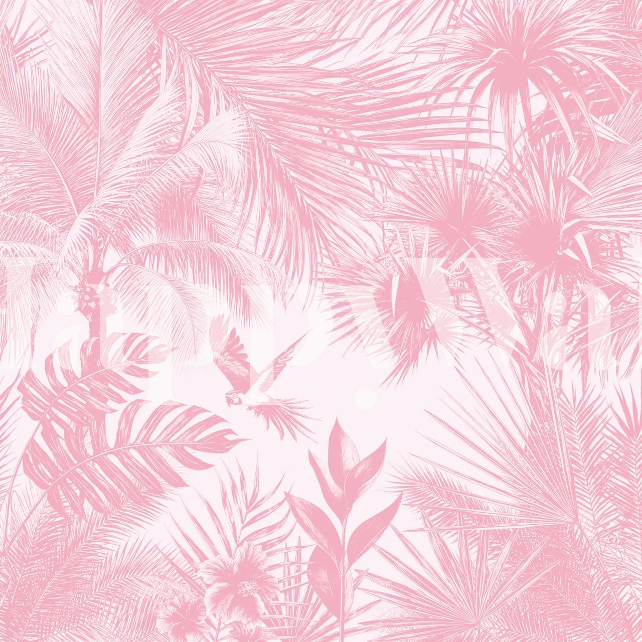Candy Palm Leaves and Parrot behang met palmbladeren en papegaai in een kamer