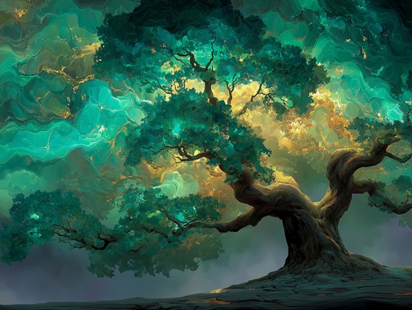Golden Light Through Emerald Leaves