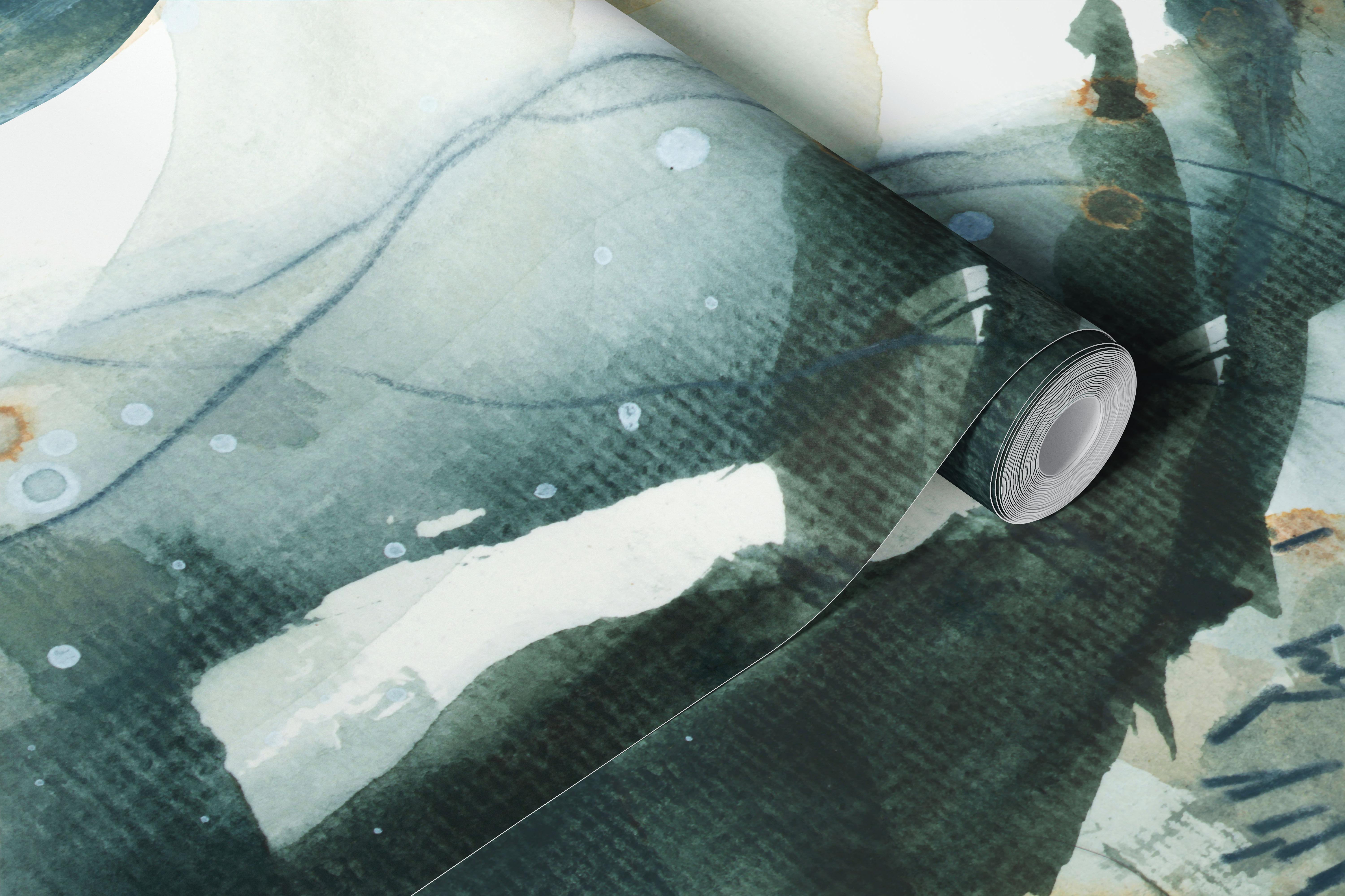 Moody ink wash abstract wallpaper in a room