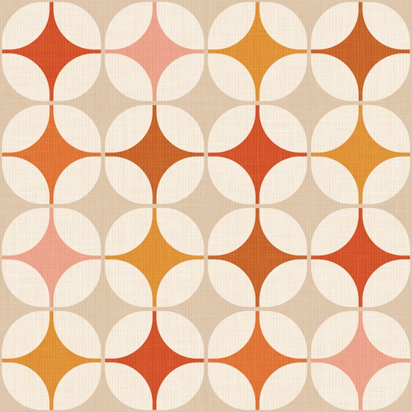 retro mod atomic squares - orange pink beige