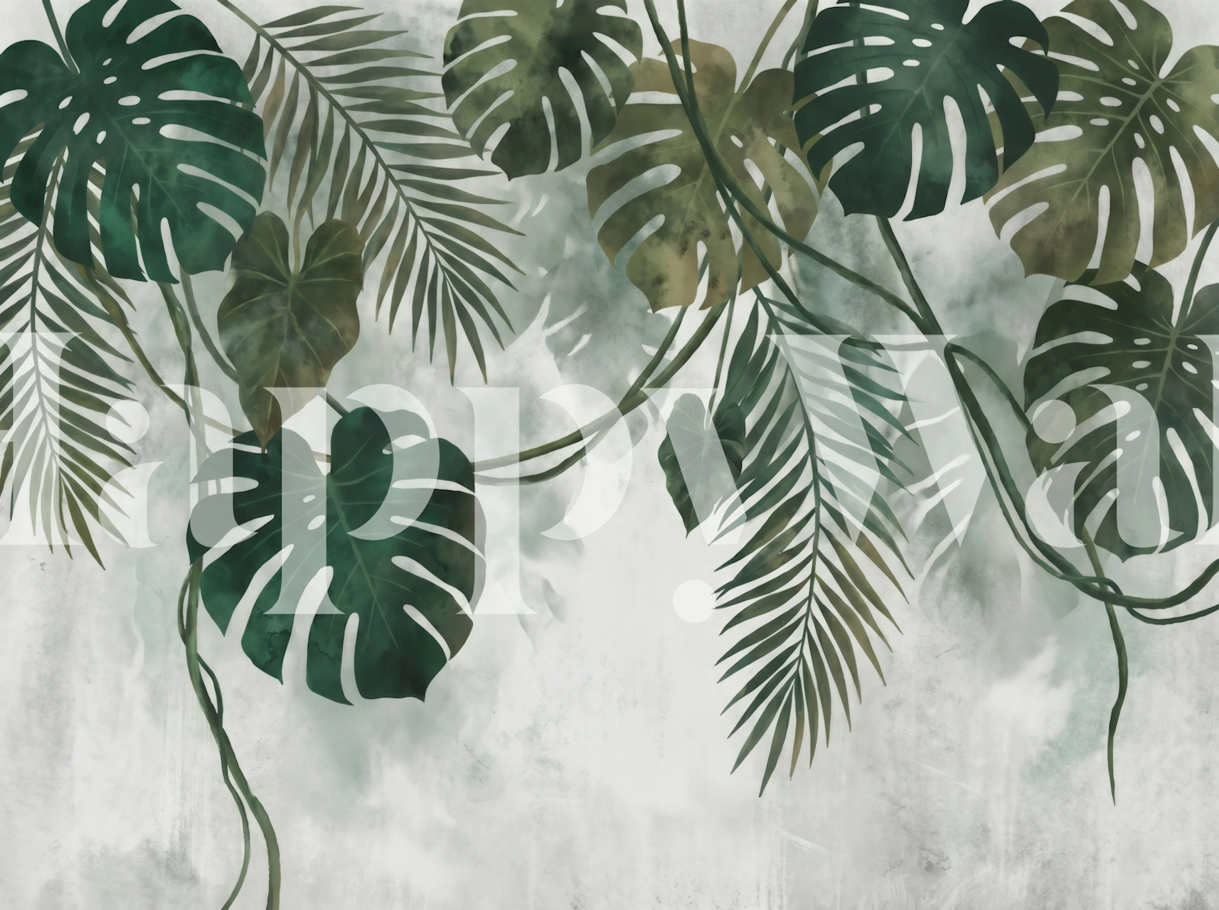 Tropical Monstera Mist wallpaper in a room