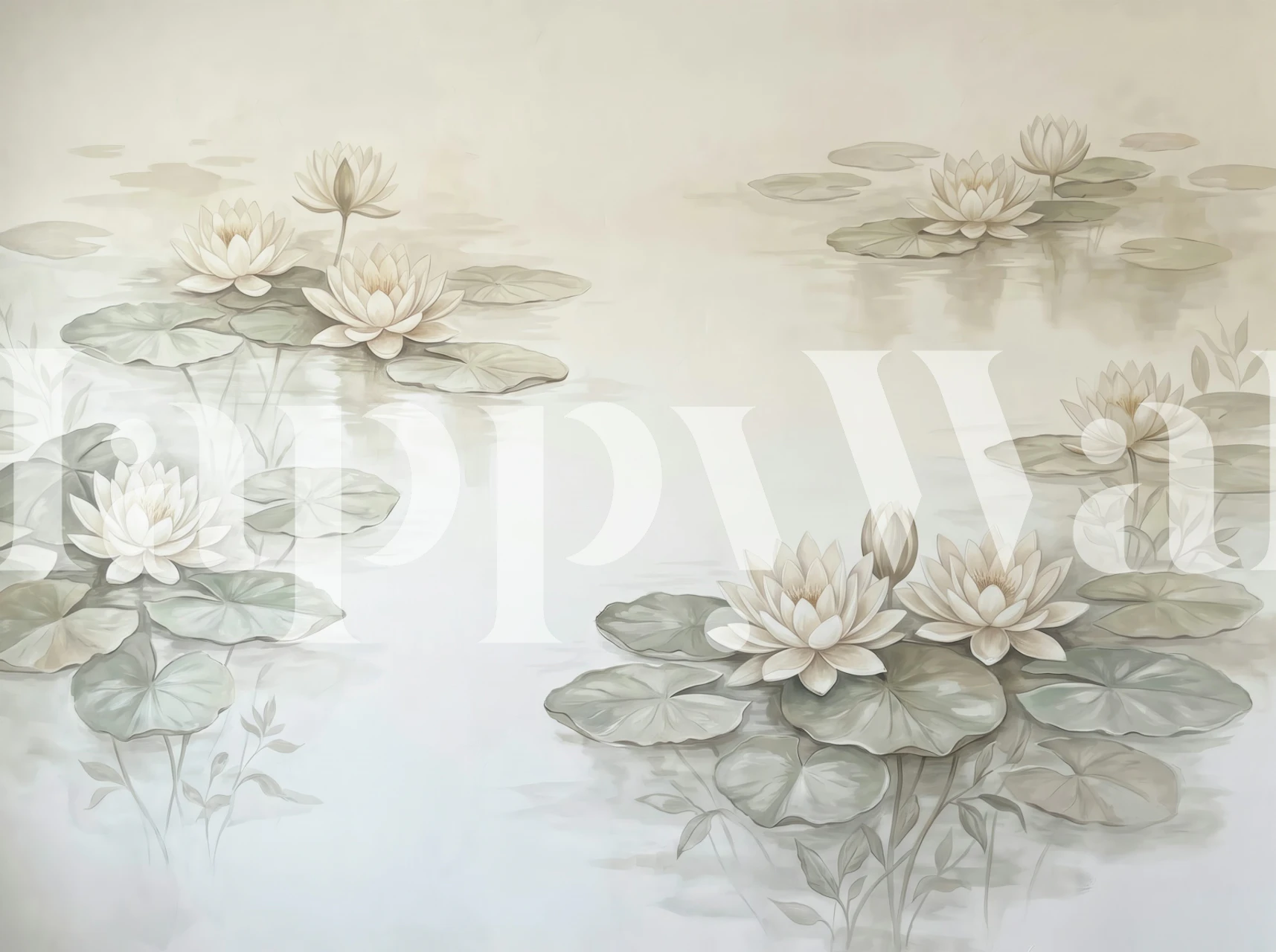 Soft Water Lily Pond wallpaper in a room