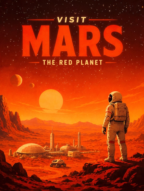 Visit Mars Retro Space Poster