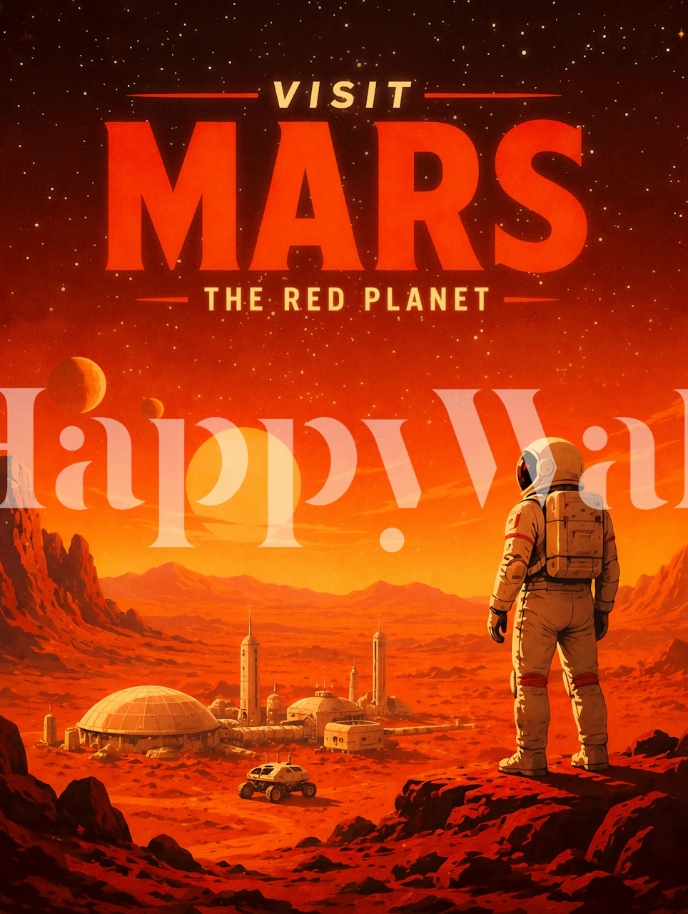 Visit Mars Retro Poster wallpaper in a room