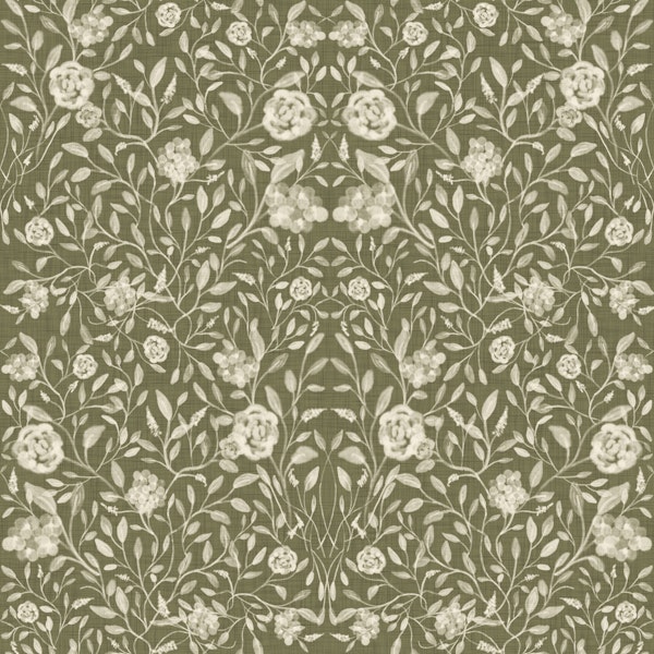 Olive Green Heirloom Floral Pattern