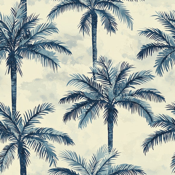 Vintage Palm Silhouette Blue Pattern