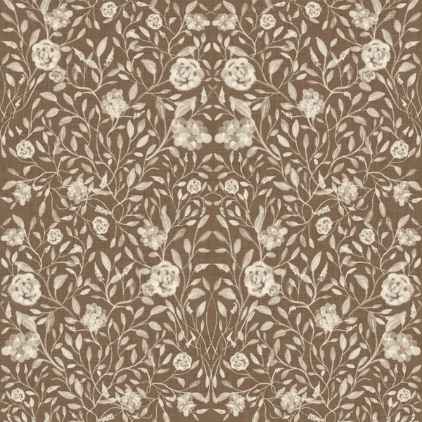 Taupe Brown Vintage Floral Pattern
